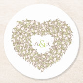 クリームチューリップリースインクスケッチモノグラム結婚ズ ラウンドペーパーコースター (正面)