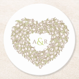 クリームチューリップリースインクスケッチモノグラム結婚ズ ラウンドペーパーコースター