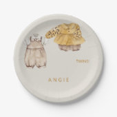 クリームツインズボホベイビーシャワー ペーパープレート (正面)