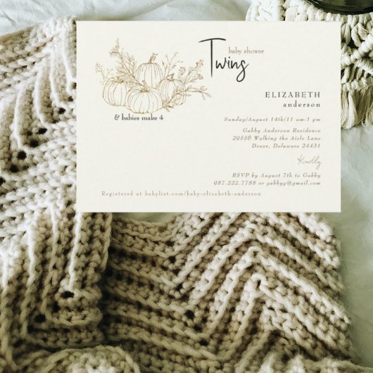 クリームツインズリトルカボンプキンベビーシャワー 招待状