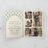 クリームティール(緑がかった色)イカットオールインワンインディアン結婚 招待状 (内部)