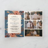 クリームテラコッタフラワーのQRコード　ダスティブルーの結婚式 招待状 (内部)