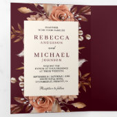 クリームテラコッタフローラQRコードブルゴーニュ結婚ーズ 三つ折り招待状 (内部最初)