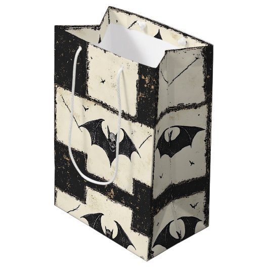 クリームデニムグランジパッチワークこうもり(3) ミディアムペーパーバッグ (正面アングル)