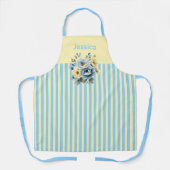 クリームトップとティール（緑がかった色）ストライプフローラ エプロン (正面)