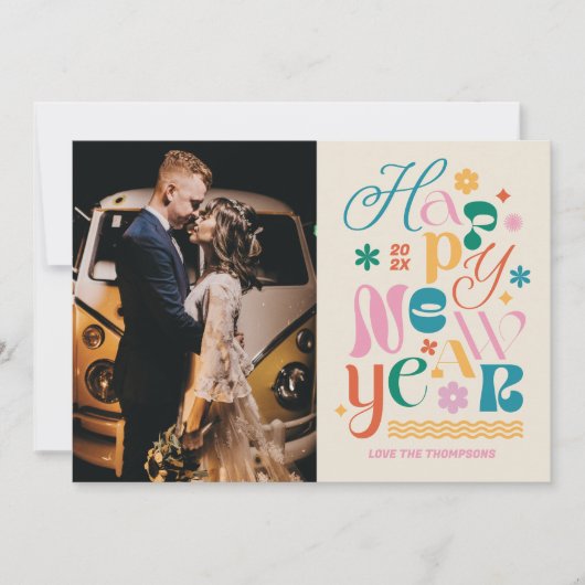 クリームトレンディーフォントミックス新年のフォトカード シーズンカード (正面)