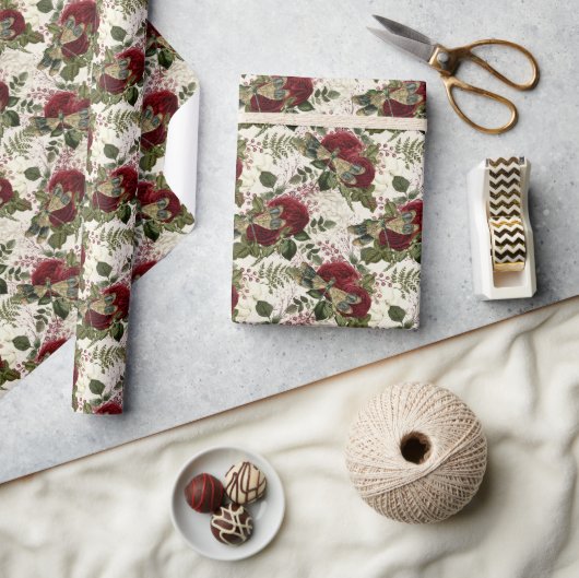 クリームトンボとバラ ラッピングペーパー (クラフト)