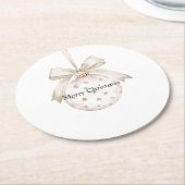 クリームドットボウオーナメントクリスマス ラウンドペーパーコースター (アングル)