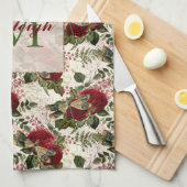 クリームドラゴンフライとバラモノグラム キッチンタオル (四つ折り)