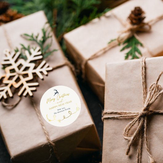 クリームドードルスターズメリークリスマスホリデーステッカー ラウンドシール