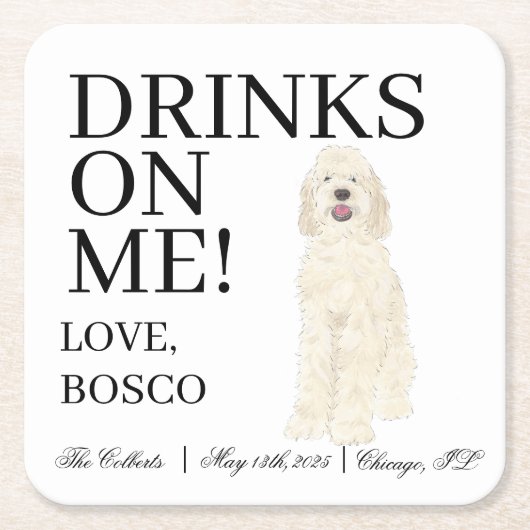 クリームドードル結婚ドッグ スクエアペーパーコースター (正面)