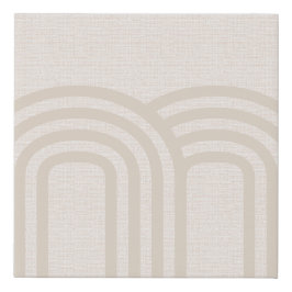 クリームニュートラルモダンリネンラインアートスタイルデザイン フェイクキャンバスプリント