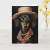 クリームハット付きシックなダックスシュント カード (黄色い花)