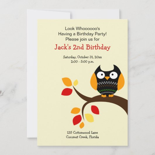 クリームハロウィーンフクロウオータム誕生日招待状5x7 招待状 (正面)