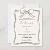 クリームハンドドローボウ結婚式招待状 (正面)