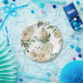 クリームバラあじさいベージュウォーター色 ペーパープレート (パーティー)