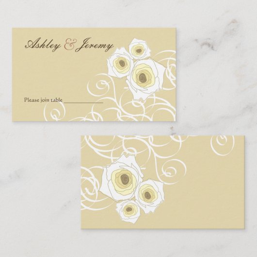 クリームバラと渦巻エレガントきロマン結婚ティック プレイスカード (正面/裏面)