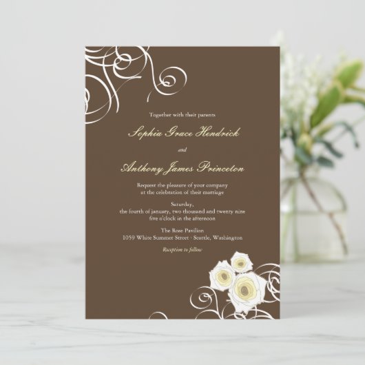 クリームバラと渦巻エレガントきロマン結婚ティック 招待状 (スタンド正面)