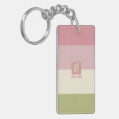 クリームバラグリーンカラーパレットストライプズモノグラム キーホルダー (正面左)