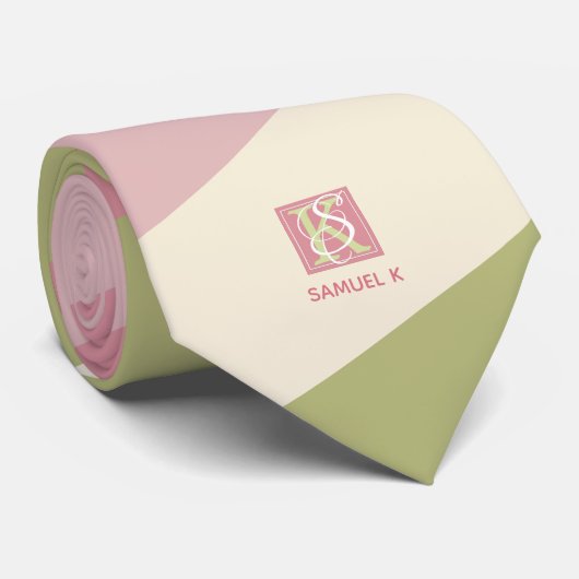 クリームバラグリーンカラーパレットストライプズモノグラム ネクタイ (ロール)