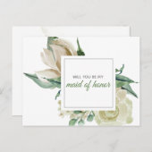クリームバラグリーンフローラウォーター色メイド・オブ・オーナー（花嫁付き添い人） インビテーションポストカード (正面/裏面)