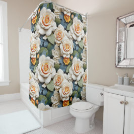 クリームバラフローラルパターン シャワーカーテン