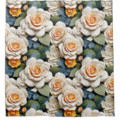 クリームバラフローラルパターン シャワーカーテン (正面)