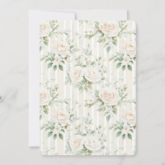クリームバラフローラロマンストライプティックブライダルシャワー 招待状 (裏面)