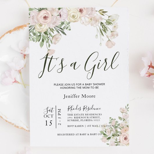 クリームバラベビーシャワー 招待状