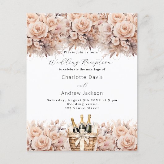 クリームバラボホウェディングレセプション招待状 (正面)