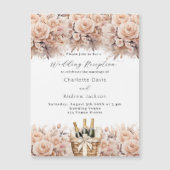 クリームバラワインバスケット豪華ウェディングレセプション マグネット招待状 (正面)