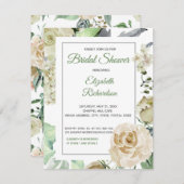 クリームバラ水彩フローラブライダルシャワー 出欠カード (正面/裏面)