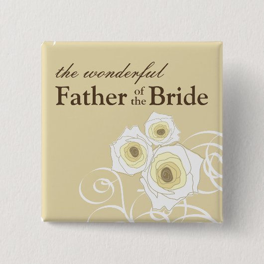クリームバラ花嫁の結婚ボタンの父 缶バッジ (正面)