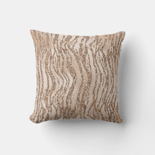 クリームバラ金ゴールドグリッターゼブラ印刷 クッション (正面)