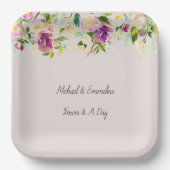 クリームバーガンディピンク結婚フローラ ペーパープレート (正面)