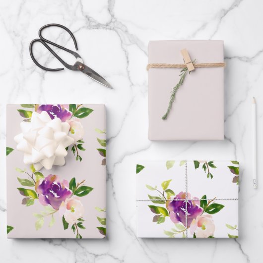 クリームバーガンディピンク結婚フローラ ラッピングペーパーシート (正面)
