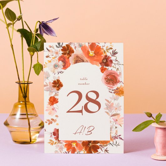 クリームバーンオレンジフローラ植物性アー結婚チズ テーブルナンバー