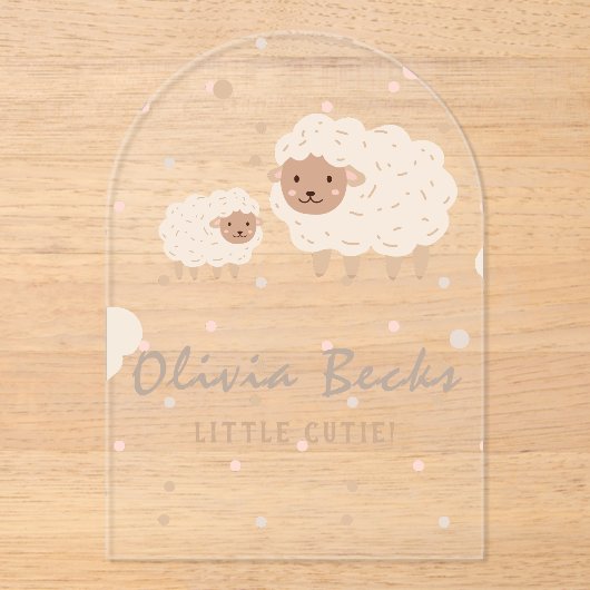クリームパステルイラストレーション赤ちゃんシャワー アクリル招待状 (正面)