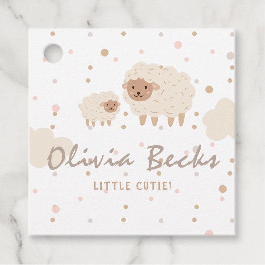 クリームパステルイラストレーション赤ちゃんシャワー フェイバータグ (正面)