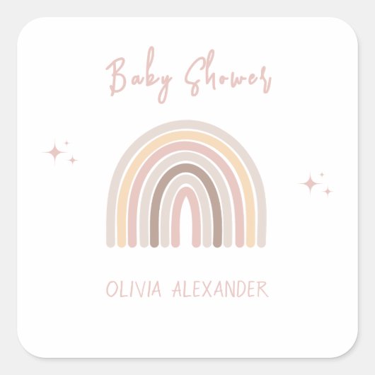 クリームパステルシンプルミニマリストベビーシャワー スクエアシール (正面)