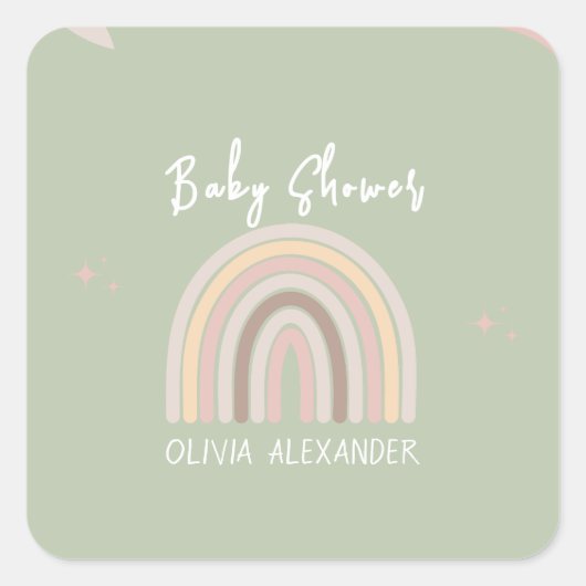 クリームパステルシンプルミニマリストベビーシャワー スクエアシール (正面)
