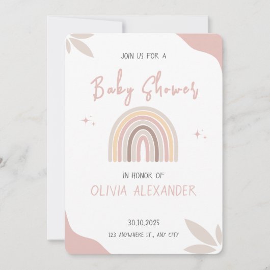 クリームパステルシンプルミニマリストベビーシャワー 招待状 (正面)