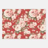 クリームパステルバラレッド、グリーン、ライト ラッピングペーパーシート (正面3)