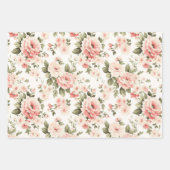 クリームパステルバラレッド、グリーン、ライト ラッピングペーパーシート (正面)
