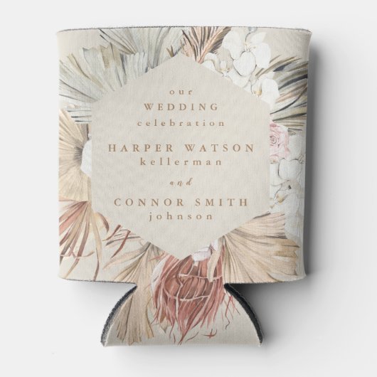 クリームパンパスドライグラスフローラジャングル結婚ズ 缶クーラー (正面)