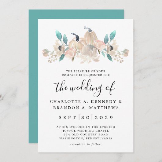 クリームパンプキンアンドユーカリ秋シック招待状 招待状 (正面/裏面)