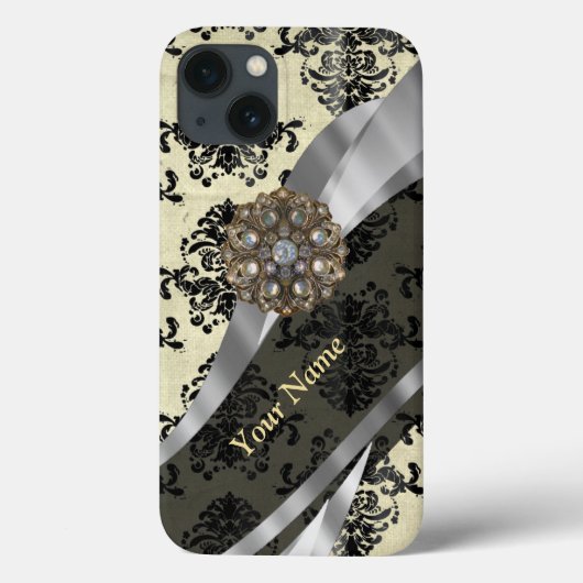 クリームパーソナライズされたとブラックダマスク Case-Mate iPhoneケース (裏面)