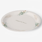 クリームパーソナライズされたと金ゴールド結婚の葉 ペーパープレート (アングル)