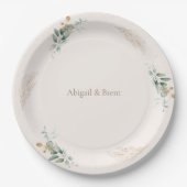 クリームパーソナライズされたと金ゴールド結婚の葉 ペーパープレート (正面)