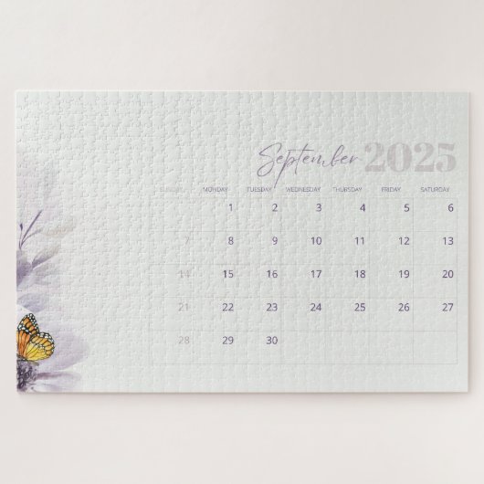 クリームパープルエステティックフローラ水彩2025 ジグソーパズル (横)